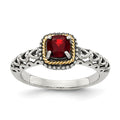 Sterling Silver Antiqued w/14k Garnet Ring