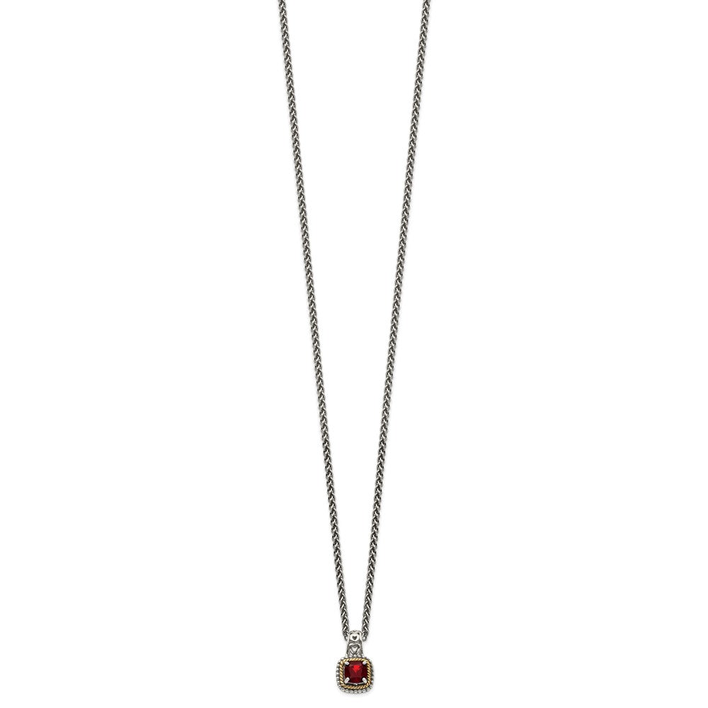 Sterling Silver Antiqued w/14k Garnet Necklace