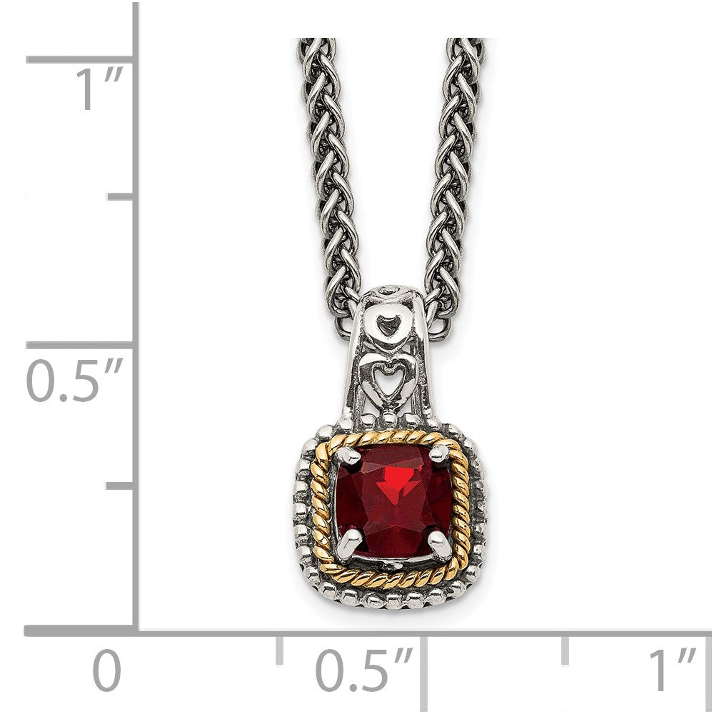 Sterling Silver Antiqued w/14k Garnet Necklace
