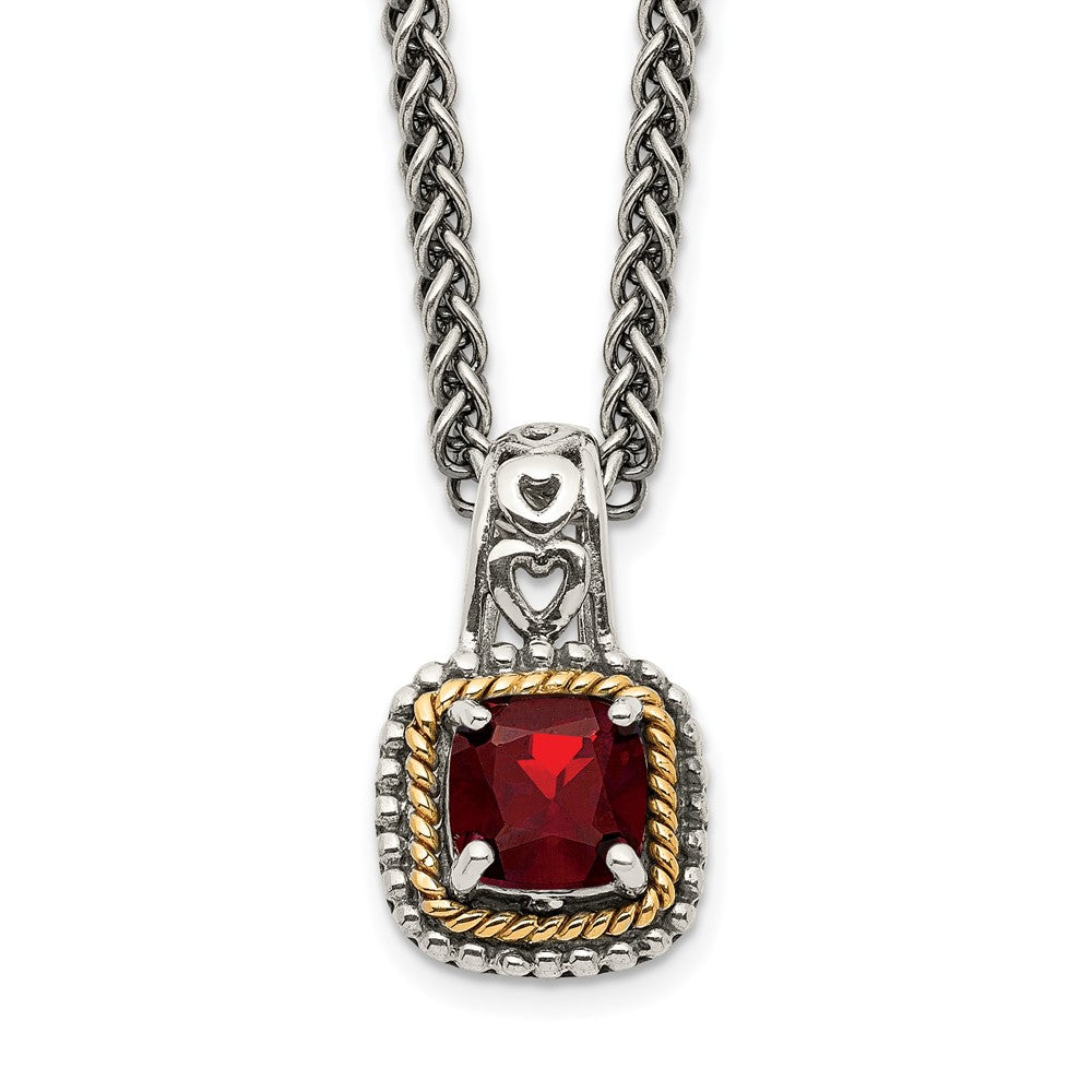 Sterling Silver Antiqued w/14k Garnet Necklace