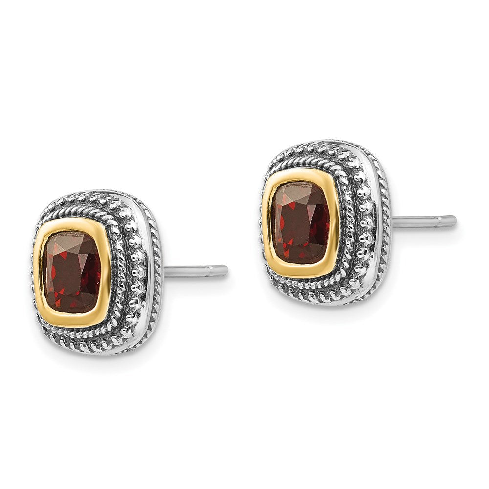 Sterling Silver Antiqued w/14k Garnet Earrings