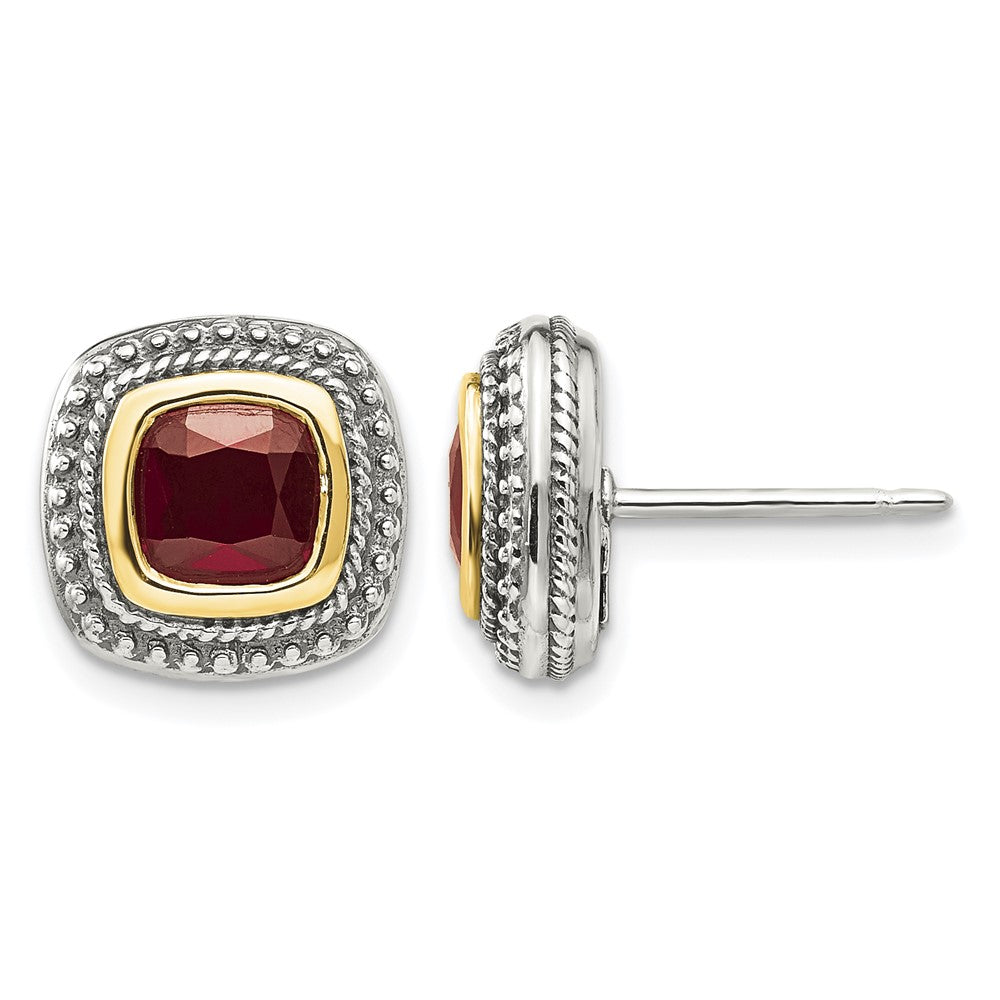 Sterling Silver Antiqued w/14k Garnet Earrings