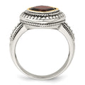 Sterling Silver Antiqued w/14k Garnet Ring