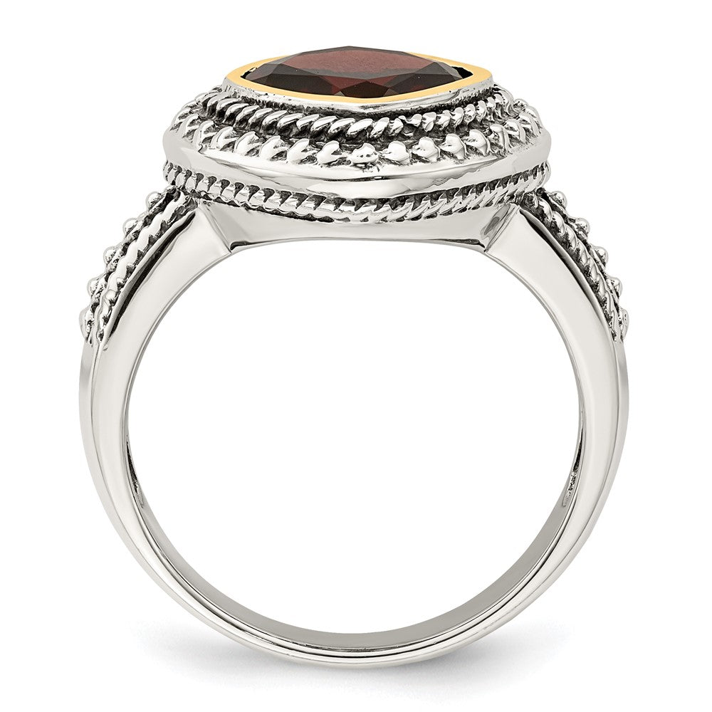 Sterling Silver Antiqued w/14k Garnet Ring