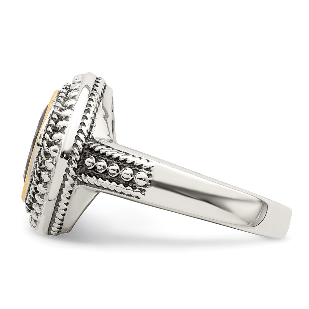 Sterling Silver Antiqued w/14k Garnet Ring