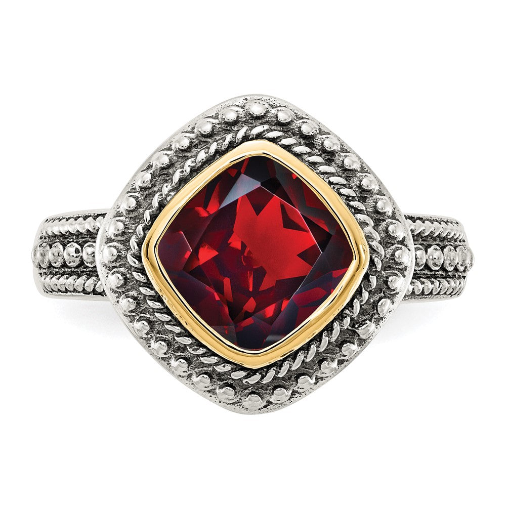 Sterling Silver Antiqued w/14k Garnet Ring