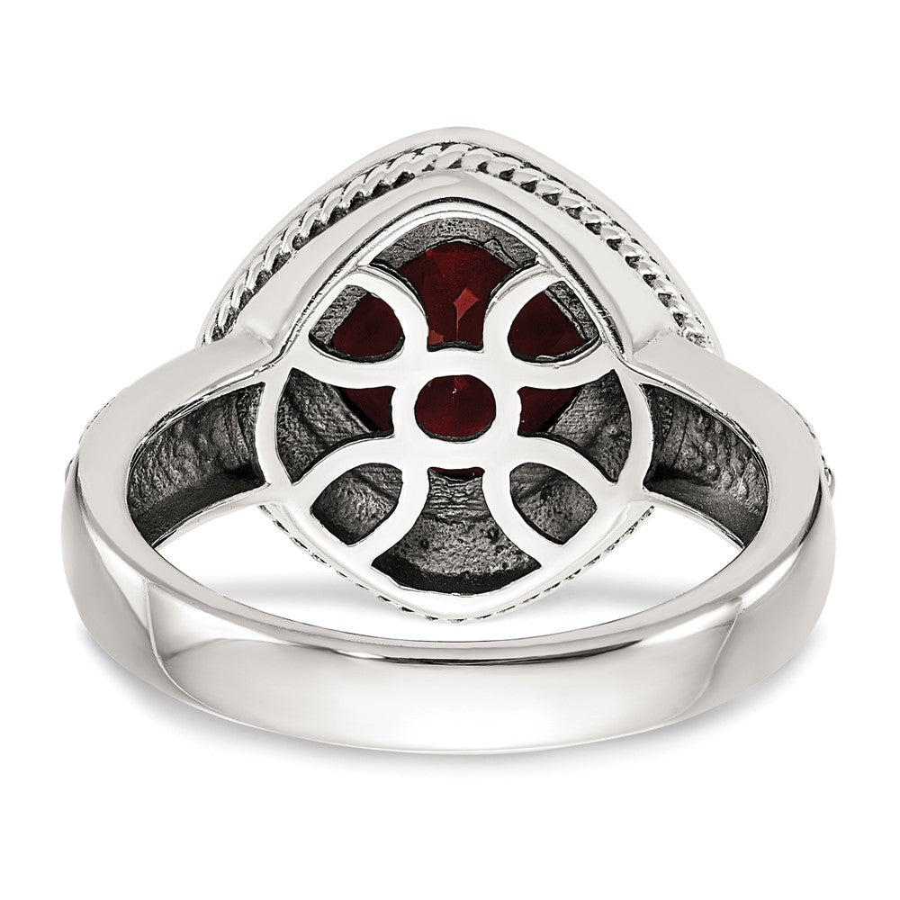 Sterling Silver Antiqued w/14k Garnet Ring