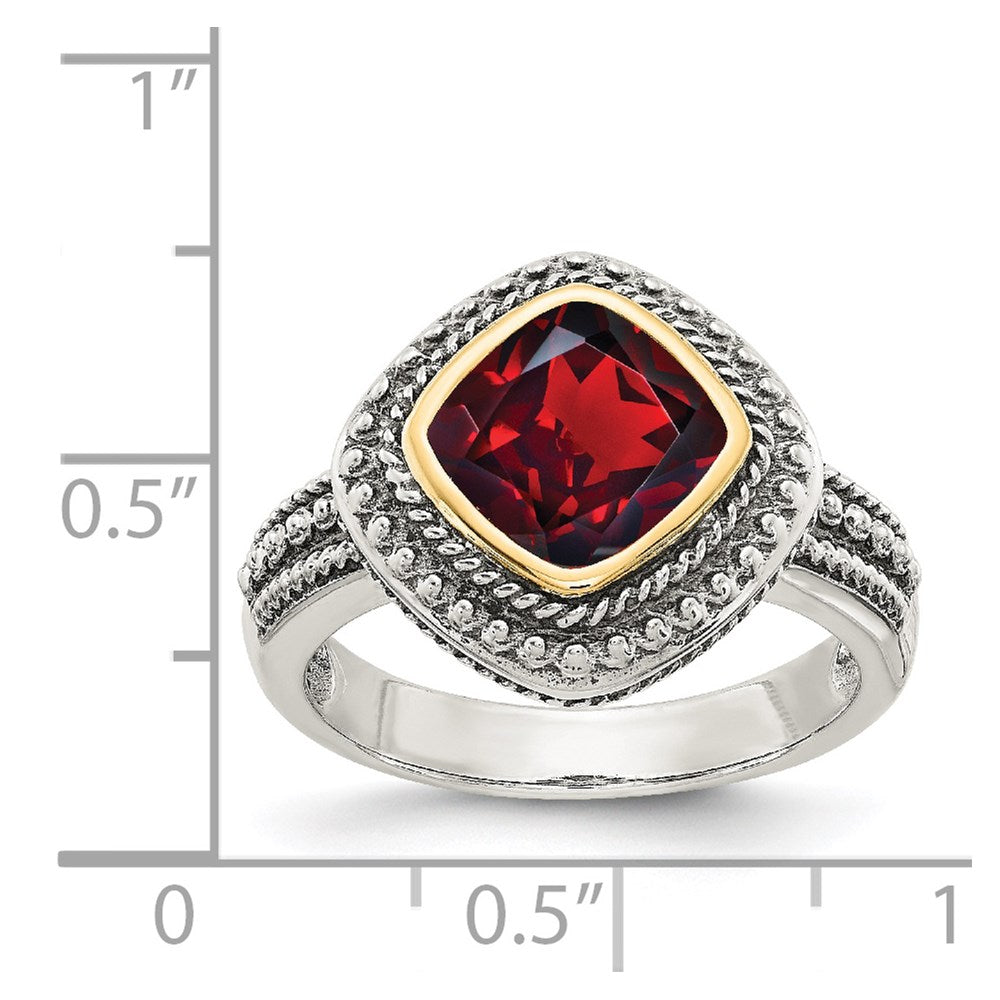 Sterling Silver Antiqued w/14k Garnet Ring