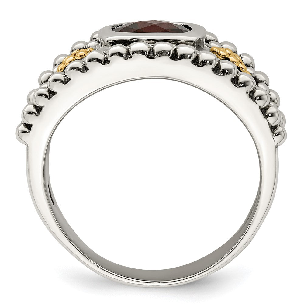 Sterling Silver Antiqued w/14k Garnet Ring