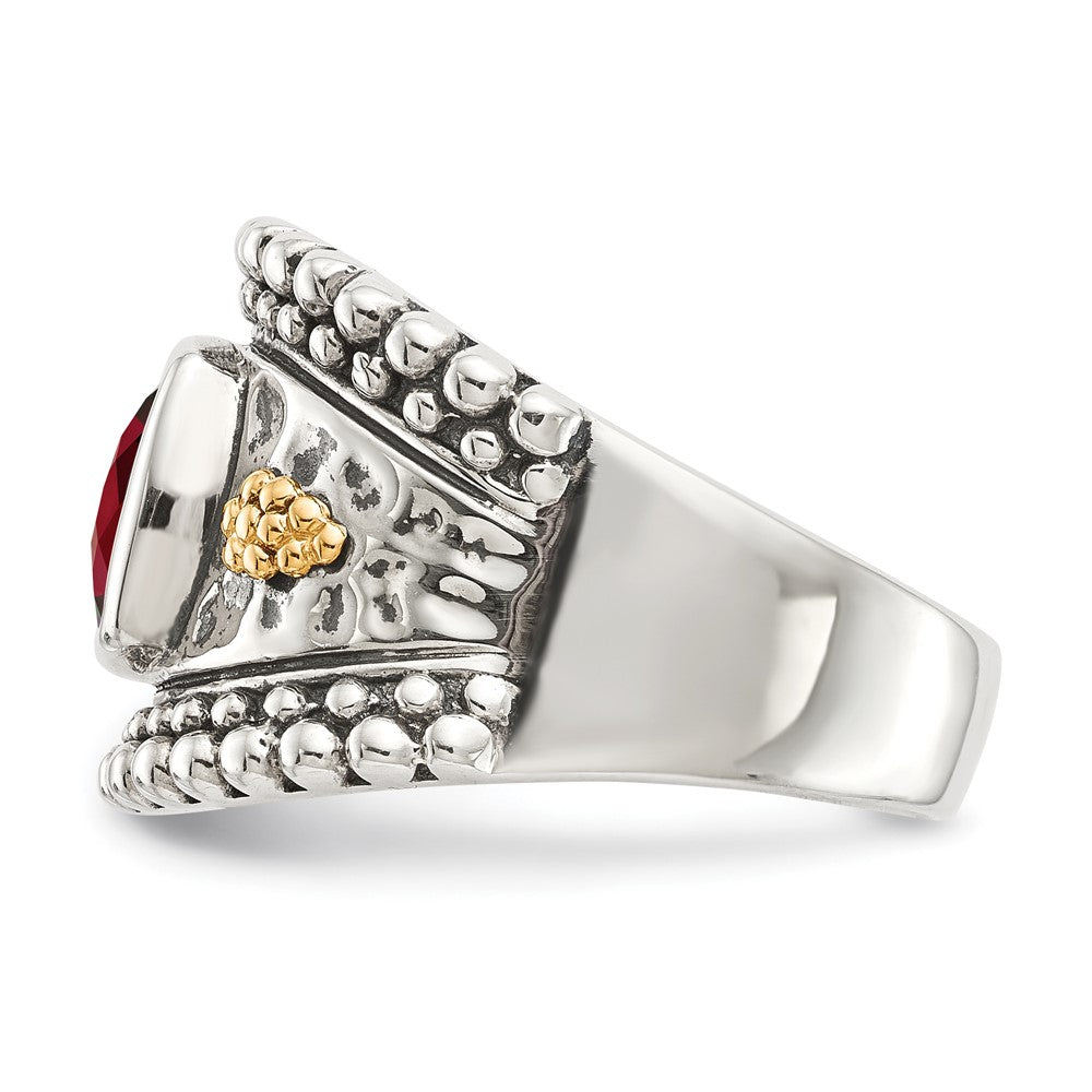 Sterling Silver Antiqued w/14k Garnet Ring
