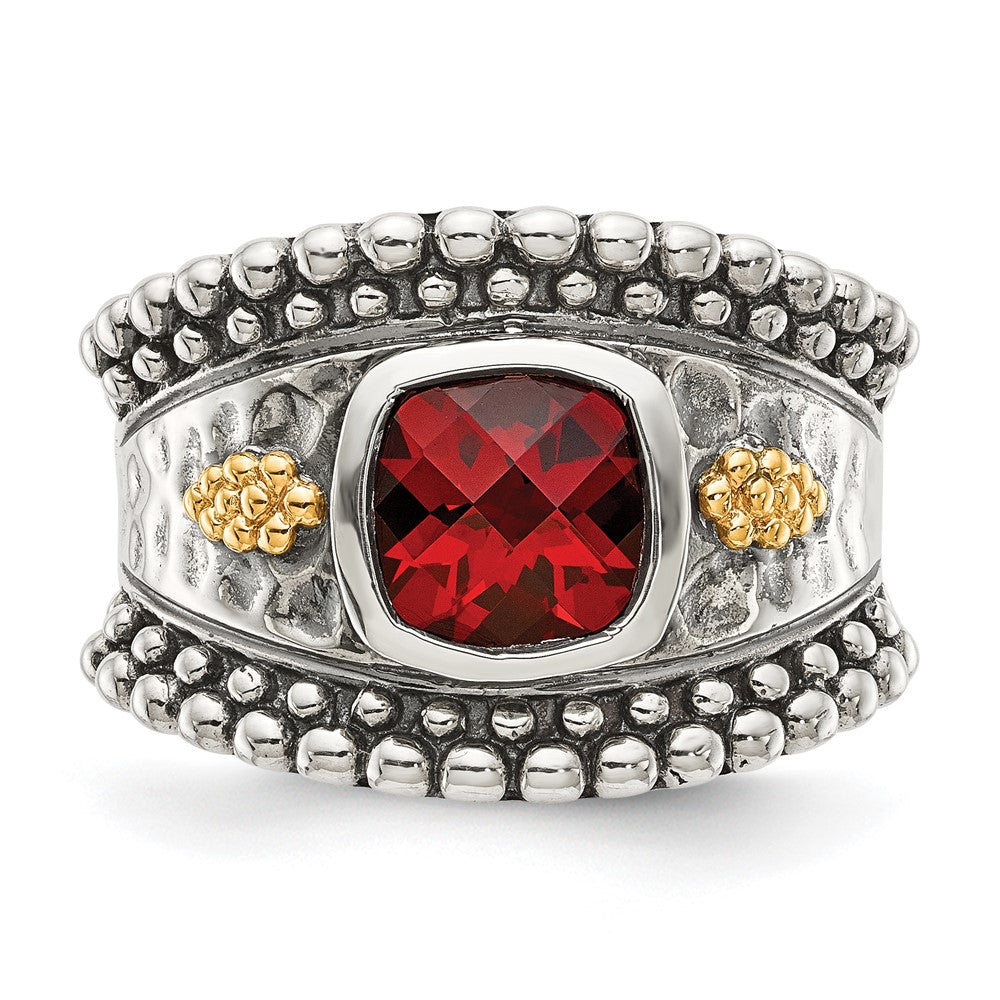 Sterling Silver Antiqued w/14k Garnet Ring