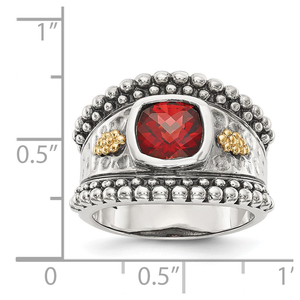 Sterling Silver Antiqued w/14k Garnet Ring
