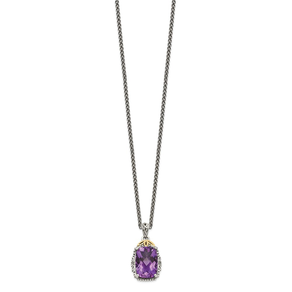 Sterling Silver Antiqued w/14k Amethyst Necklace