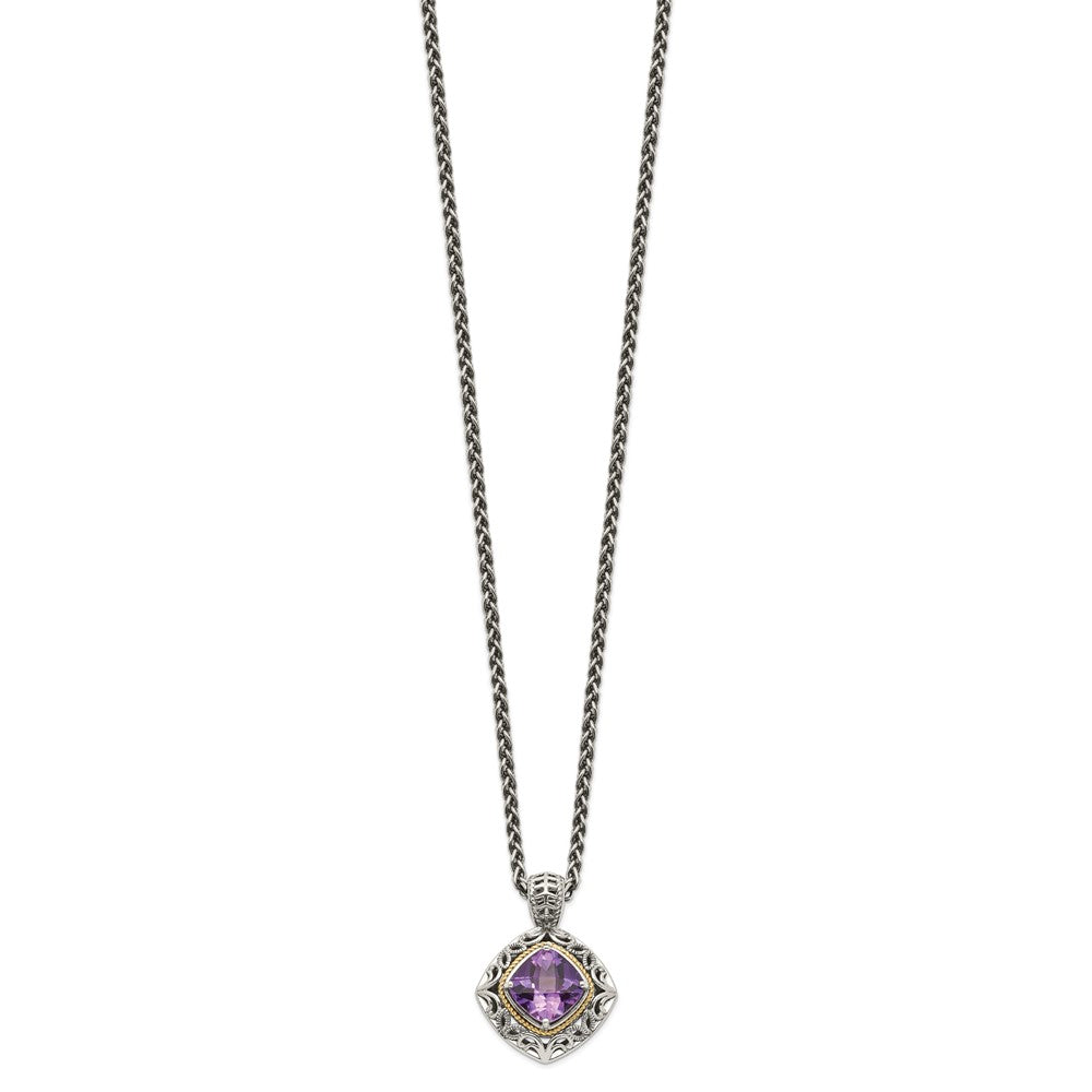 Sterling Silver Antiqued w/14k Amethyst Necklace