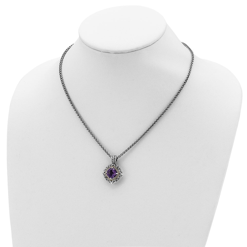 Sterling Silver Antiqued w/14k Amethyst Necklace