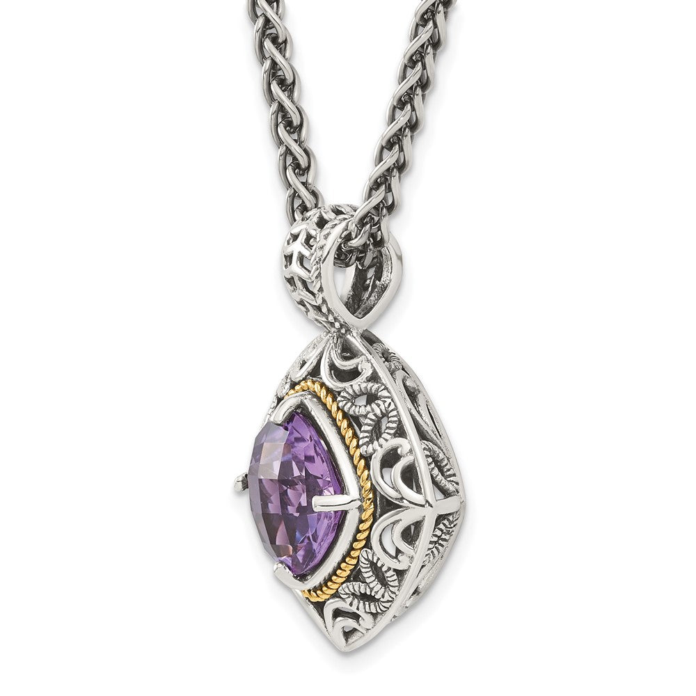 Sterling Silver Antiqued w/14k Amethyst Necklace