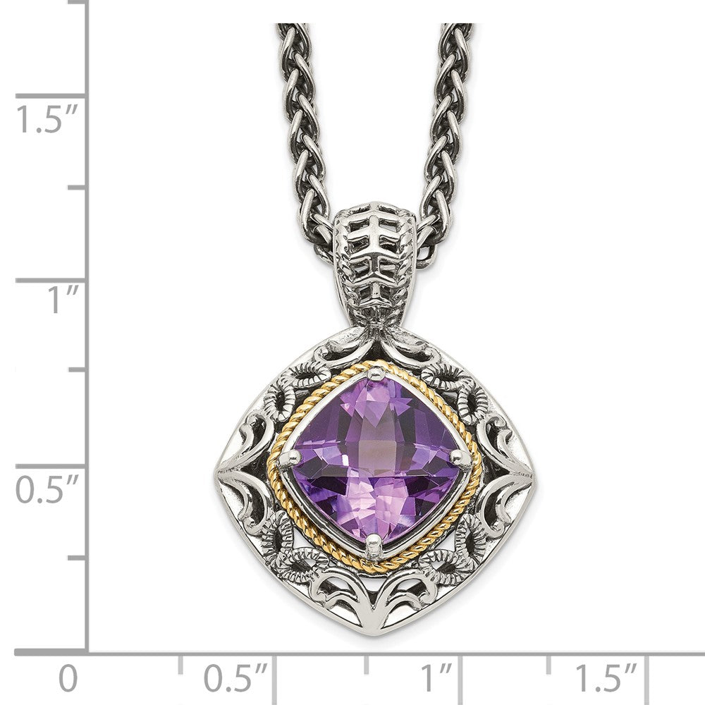 Sterling Silver Antiqued w/14k Amethyst Necklace