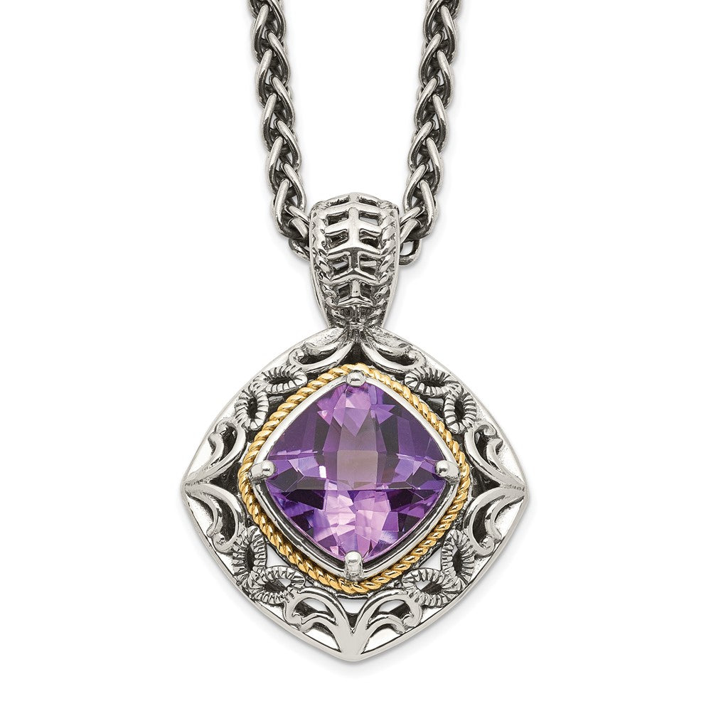 Sterling Silver Antiqued w/14k Amethyst Necklace