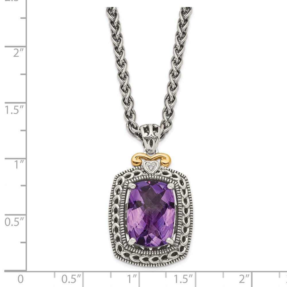 Sterling Silver Antiqued w/14k Diamond & Amethyst Necklace