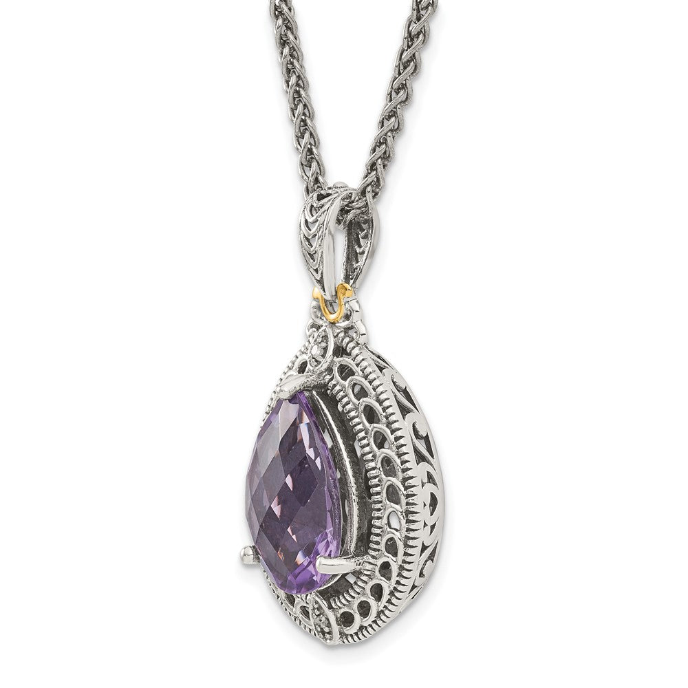 Sterling Silver Antiqued w/14k Diamond & Amethyst Necklace