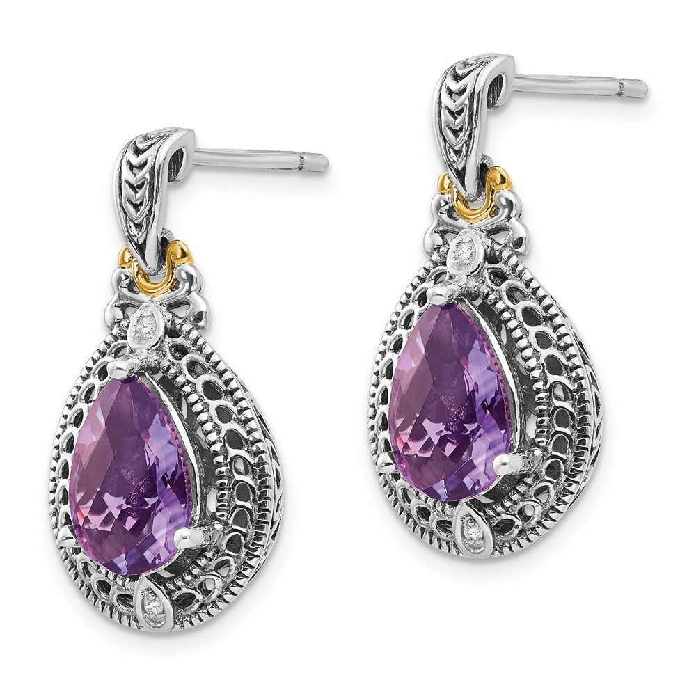 Sterling Silver Antiqued w/14k Diamond & Amethyst Earrings