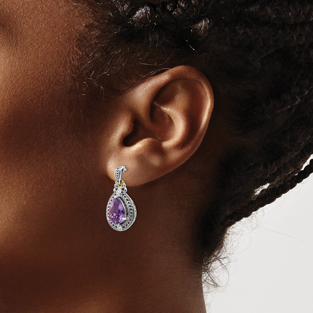 Sterling Silver Antiqued w/14k Diamond & Amethyst Earrings