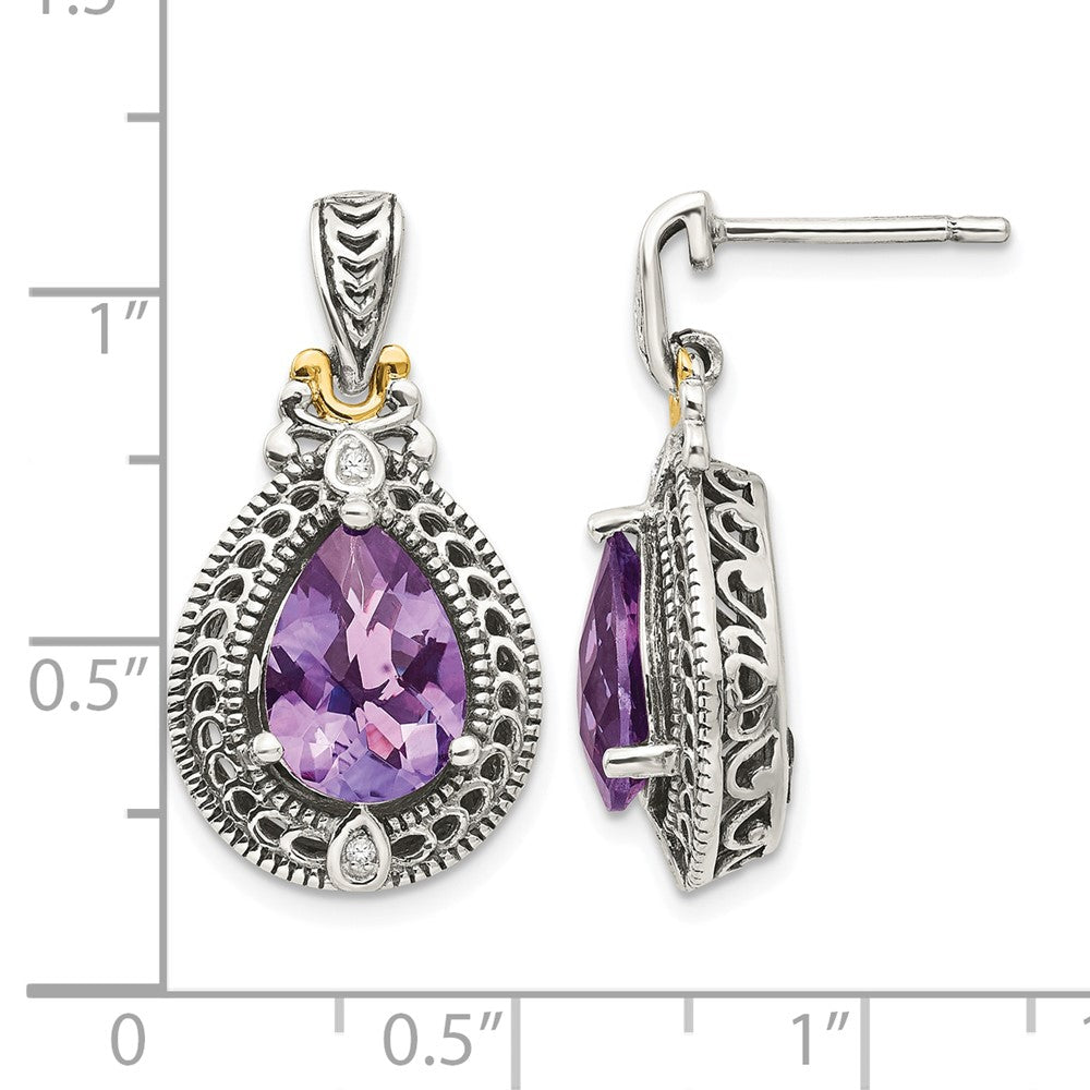 Sterling Silver Antiqued w/14k Diamond & Amethyst Earrings