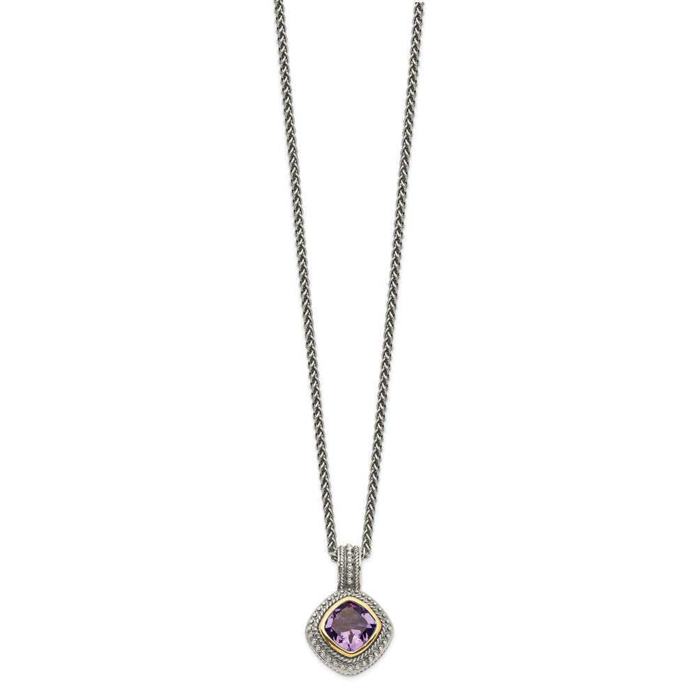 Sterling Silver Antiqued w/14k Amethyst Necklace