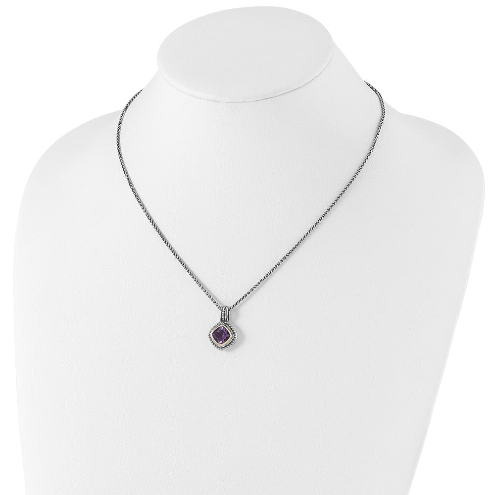 Sterling Silver Antiqued w/14k Amethyst Necklace