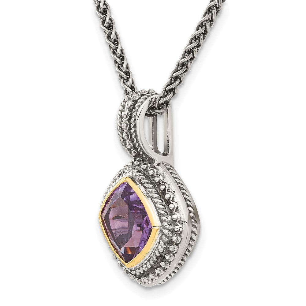Sterling Silver Antiqued w/14k Amethyst Necklace