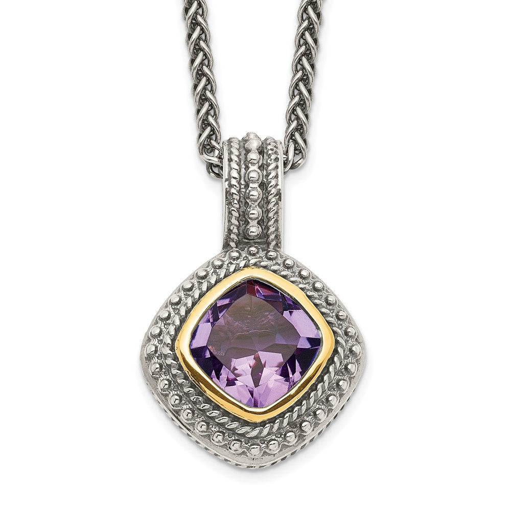 Sterling Silver Antiqued w/14k Amethyst Necklace
