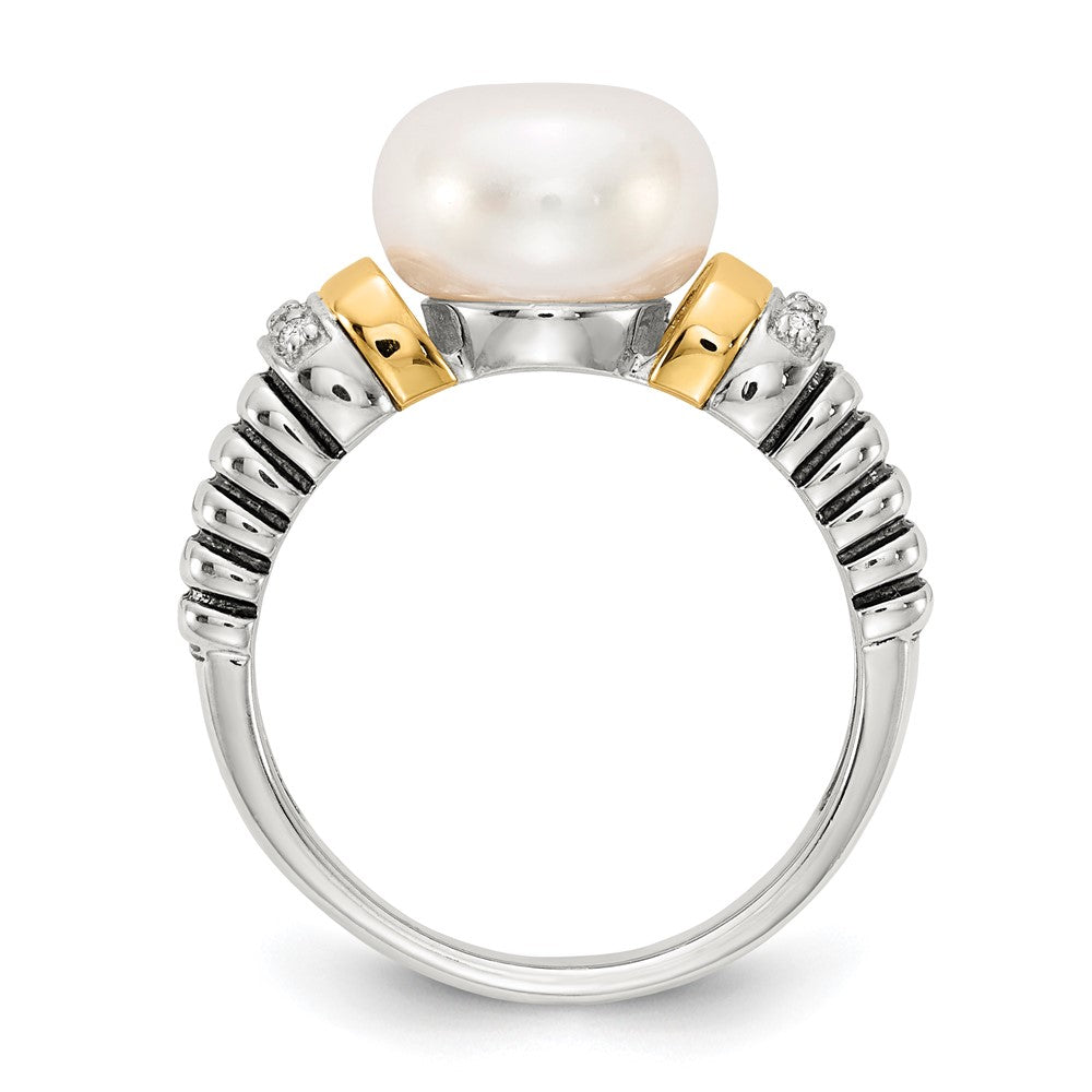 Sterling Silver Antiqued w/14k Diamond & FW Cultured Pearl Ring