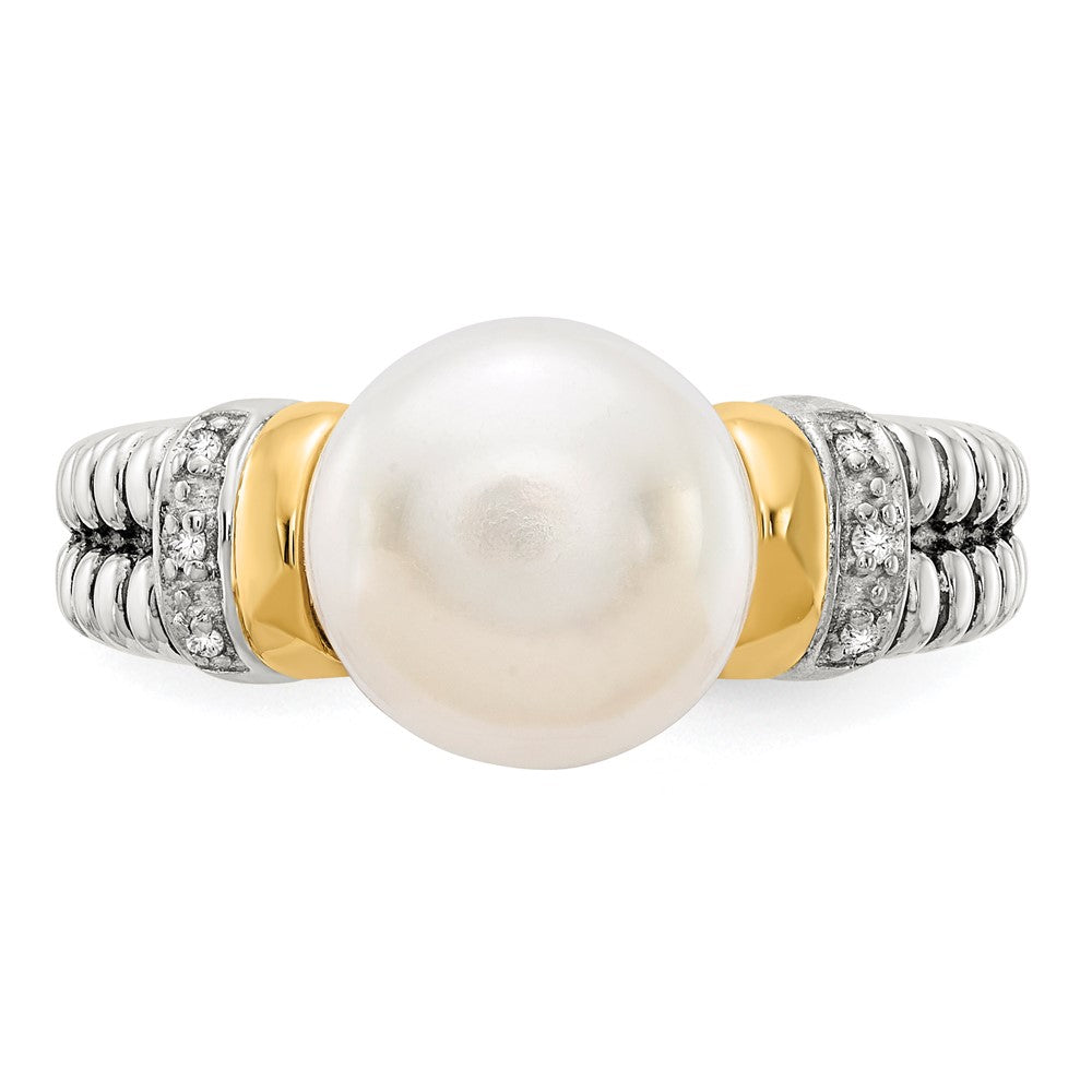 Sterling Silver Antiqued w/14k Diamond & FW Cultured Pearl Ring
