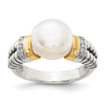Sterling Silver Antiqued w/14k Diamond & FW Cultured Pearl Ring