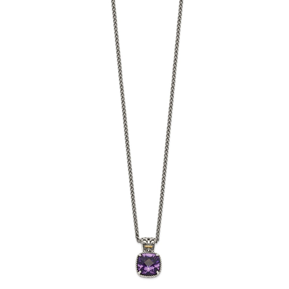Sterling Silver Antiqued w/14k Amethyst Necklace
