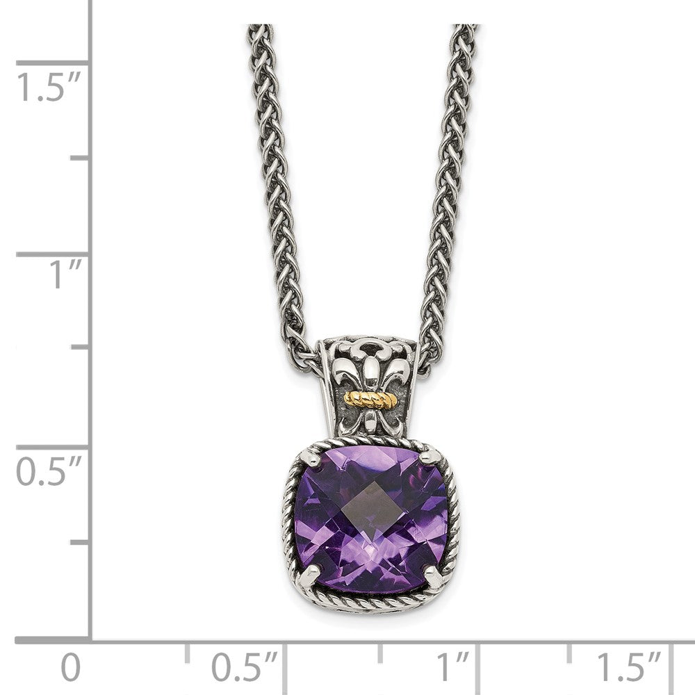 Sterling Silver Antiqued w/14k Amethyst Necklace
