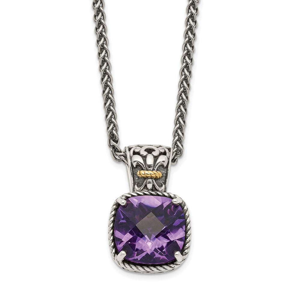 Sterling Silver Antiqued w/14k Amethyst Necklace