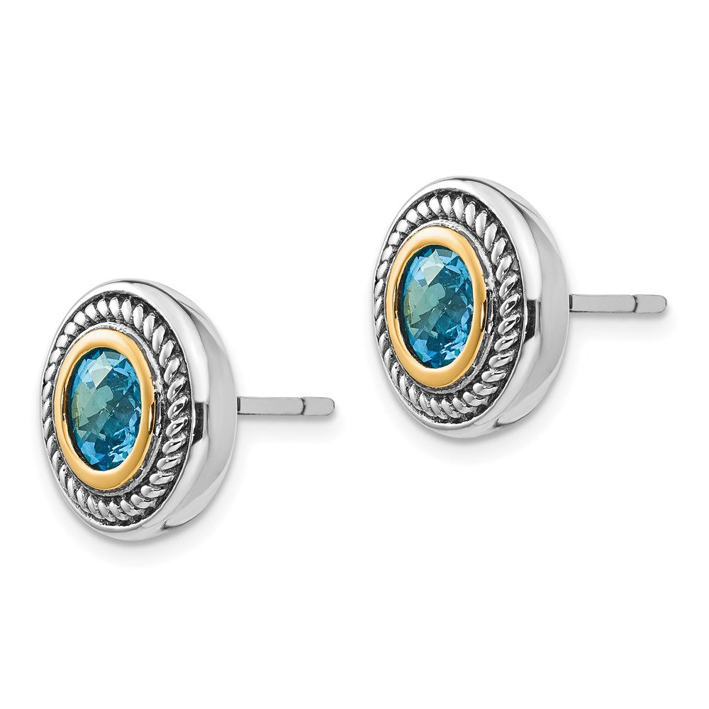 Sterling Silver Antiqued w/14k Blue Topaz Earrings