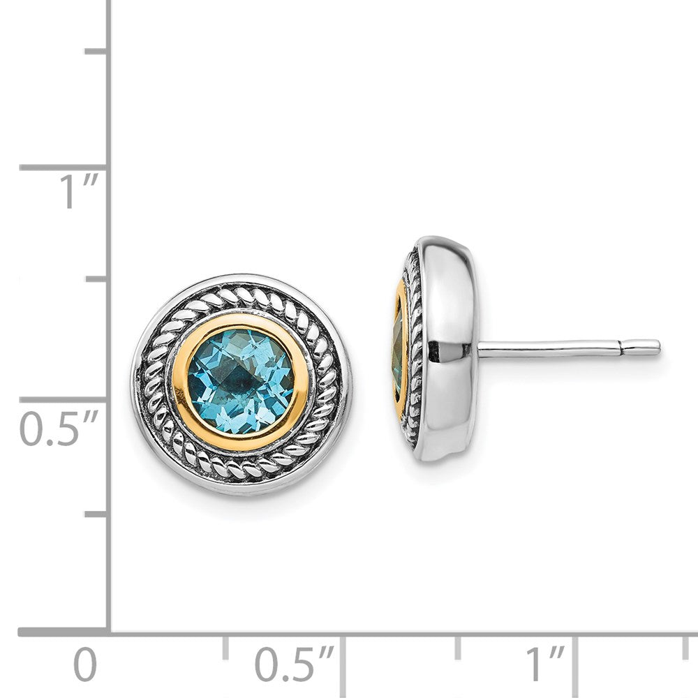 Sterling Silver Antiqued w/14k Blue Topaz Earrings