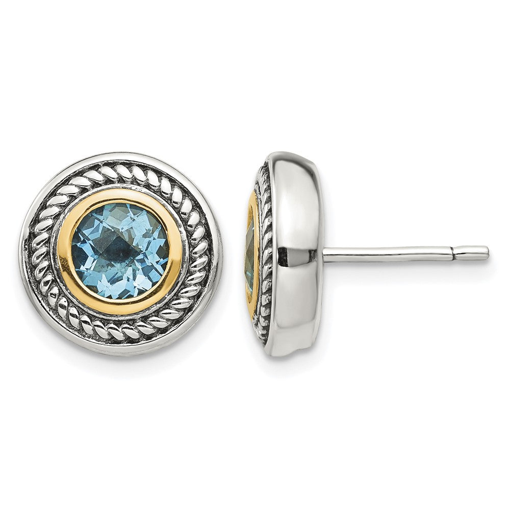 Sterling Silver Antiqued w/14k Blue Topaz Earrings