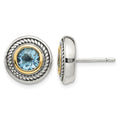 Sterling Silver Antiqued w/14k Blue Topaz Earrings