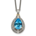 Sterling Silver Antiqued w/14k Diamond & Blue Topaz Necklace