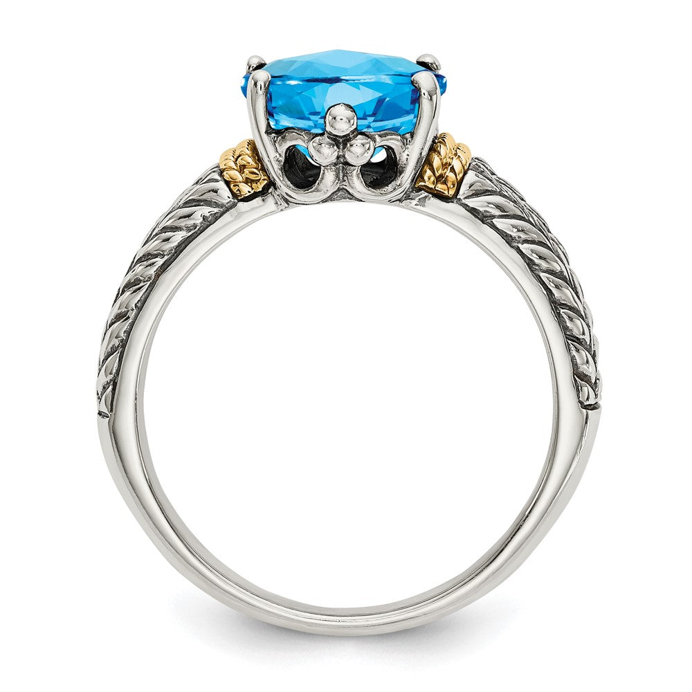 Sterling Silver Antiqued w/14k Blue Topaz Ring