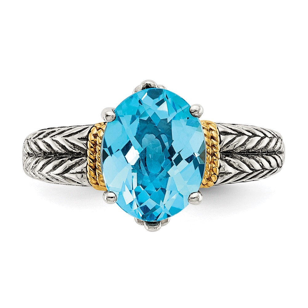 Sterling Silver Antiqued w/14k Blue Topaz Ring