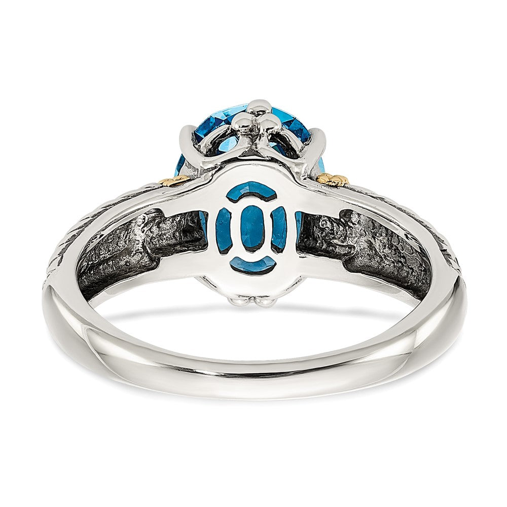 Sterling Silver Antiqued w/14k Blue Topaz Ring