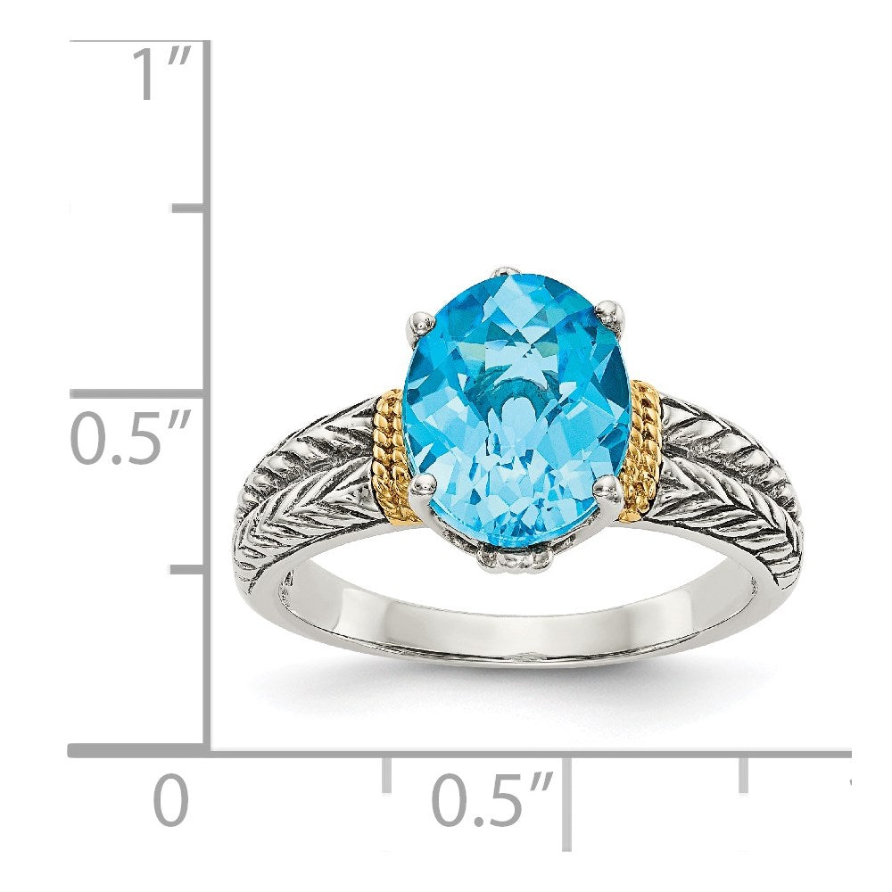 Sterling Silver Antiqued w/14k Blue Topaz Ring