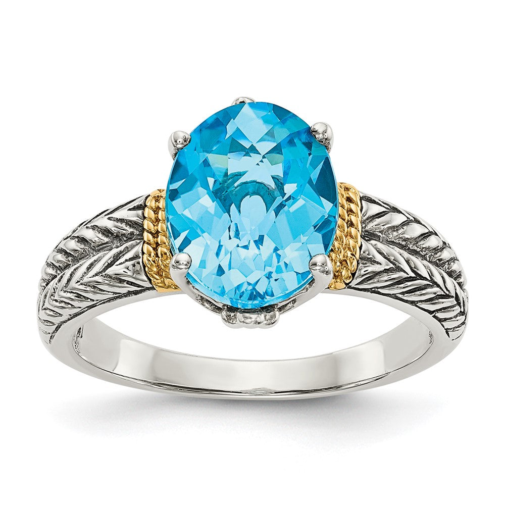 Sterling Silver Antiqued w/14k Blue Topaz Ring