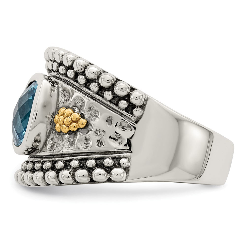 Sterling Silver Antiqued w/14k Blue Topaz Ring