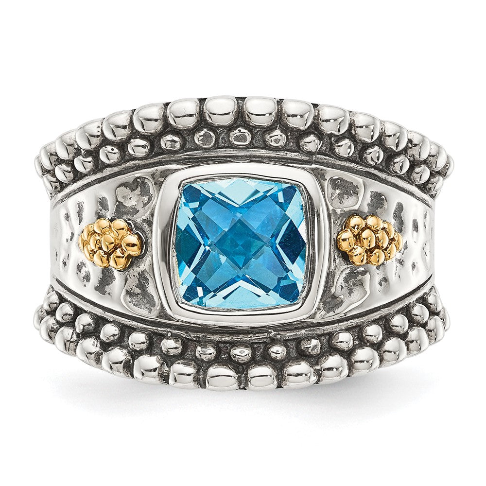 Sterling Silver Antiqued w/14k Blue Topaz Ring