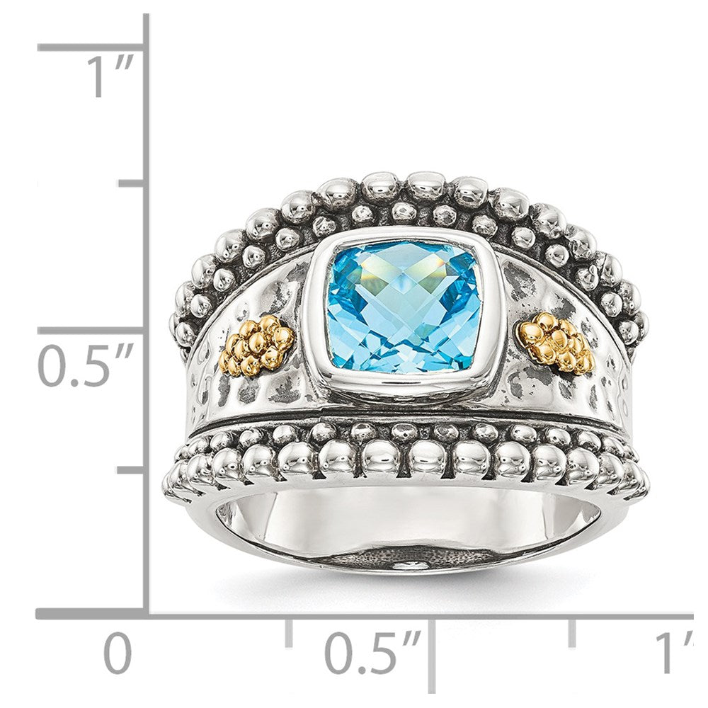 Sterling Silver Antiqued w/14k Blue Topaz Ring